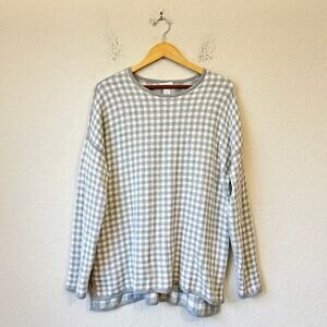 J. JILL Reversible Sweater Gray Gingham Pullover Knit Retro Western